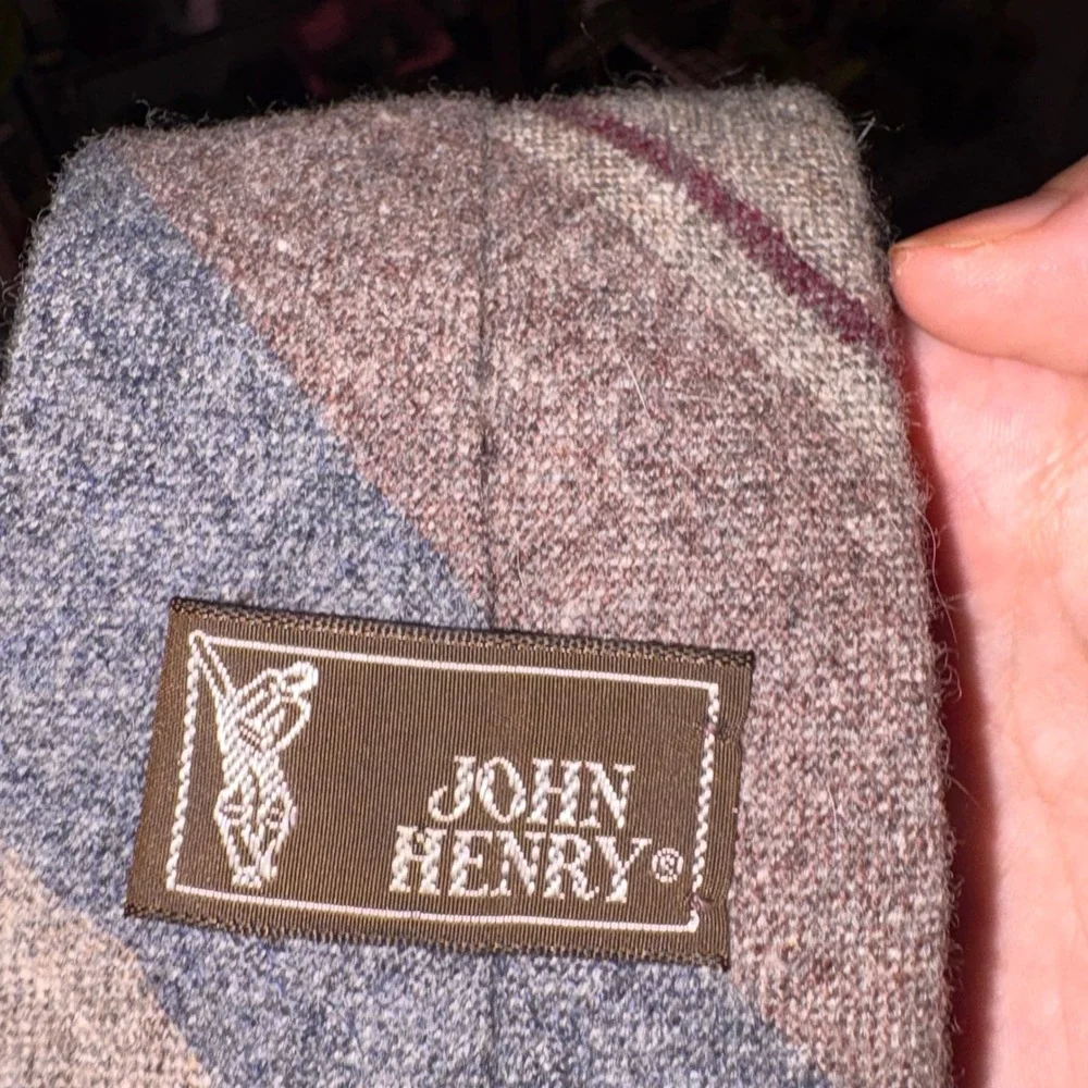 John Henry Necktie Mens OS Brown Blue Excellent Wool Blend Striped Woven England